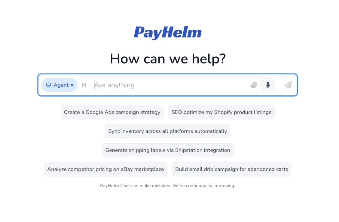 PayHelm AI chat agent answering a business question