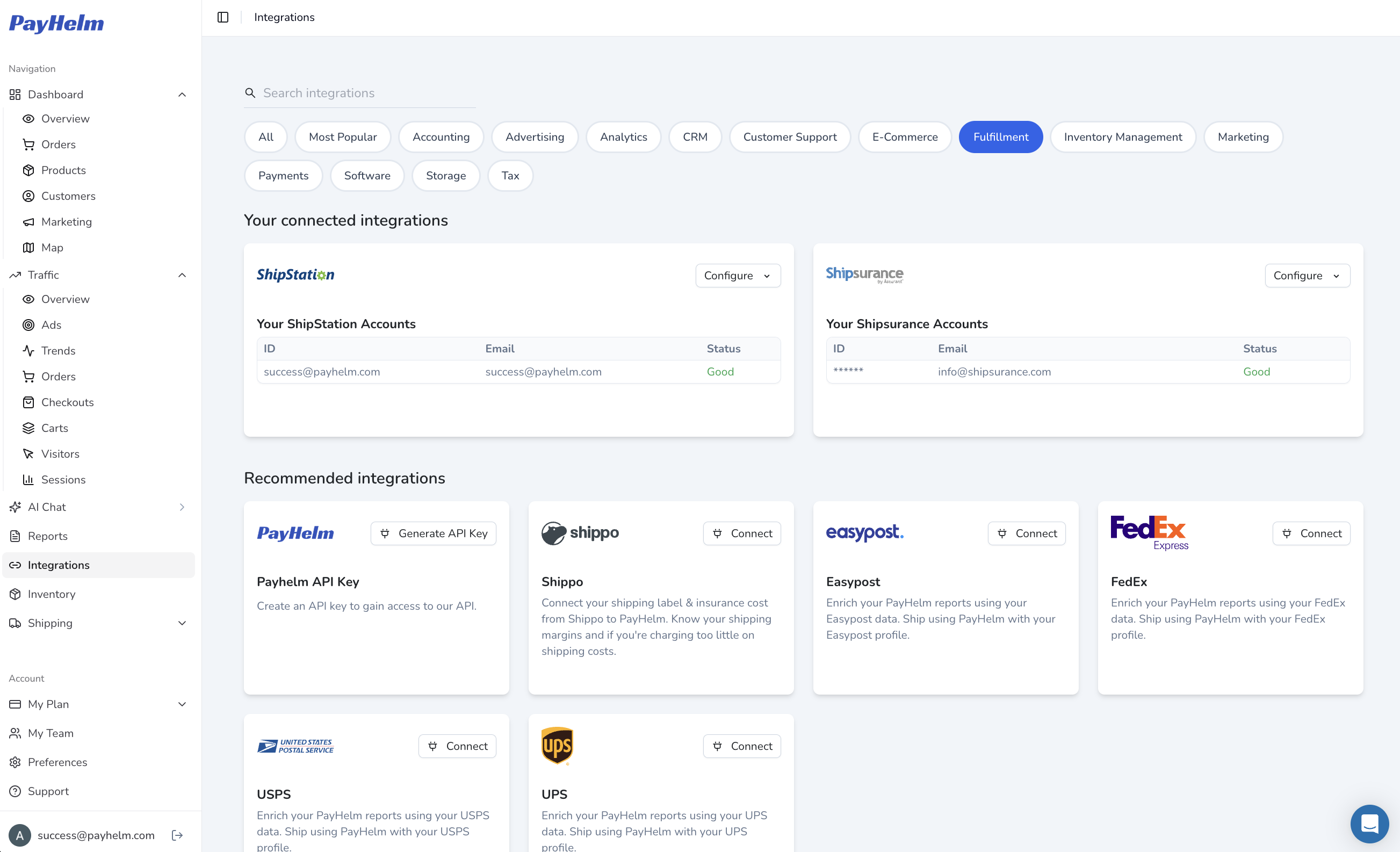 PayHelm fulfillment integrations — shipping and fulfillment providers